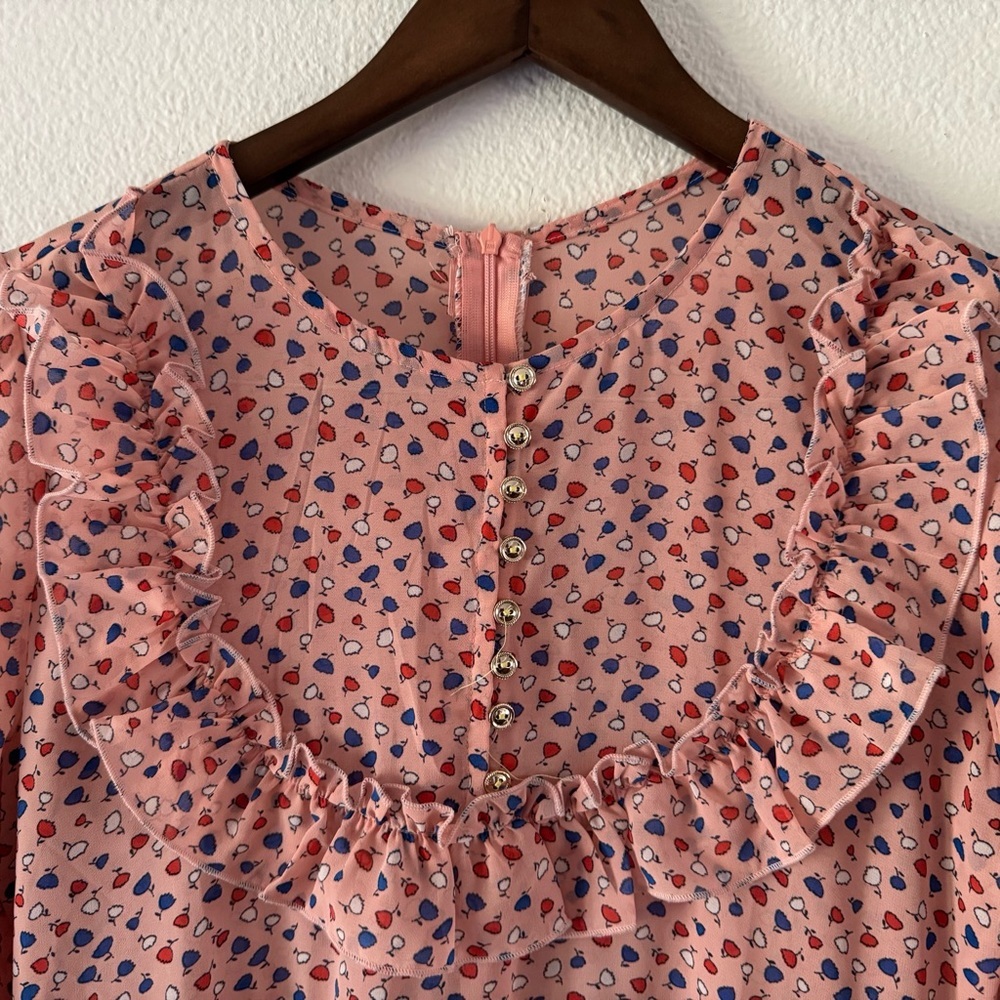Romantic Ruffle Dress Prairiecore Floral Dainty High Neck Flowy Cottagecore M/L - Picture 7 of 15